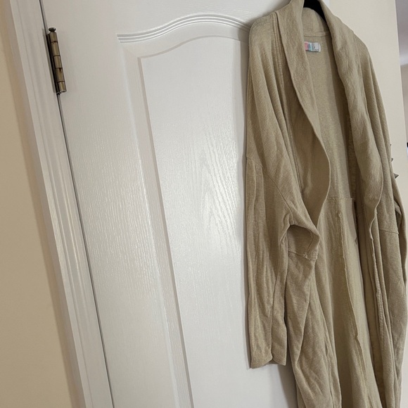 Free People Beach Ladies Light Tan/Green Long Cardigan-S - Picture 7 of 11
